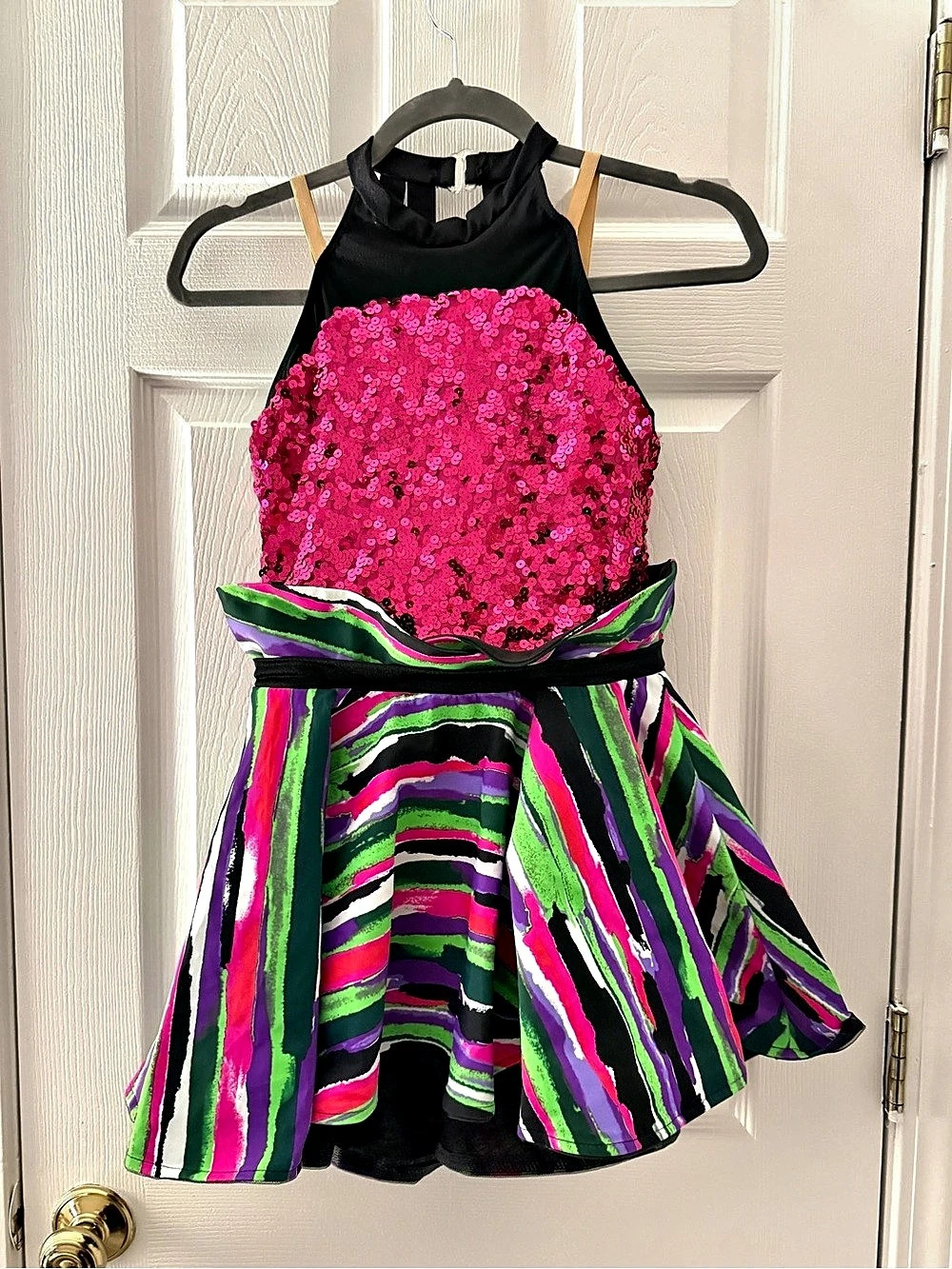 Revolution Dancewear Sequin Halter Costume Dress RC17100 Size LC Pink vibrant